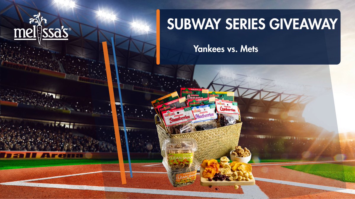 MelissasProduce's tweet photo. ⚾️ SUBWAY SERIES GIVEAWAY ⚾️
@Yankees vs @Mets starts tonight! 💙  
Win the Ultimate Snack Basket!

To enter: 
✅ Follow @MelissasProduce
🔁 Retweet 
💬 Reply with who takes the series

#melissasproduce https://t.co/RBFWQ2yQ9t