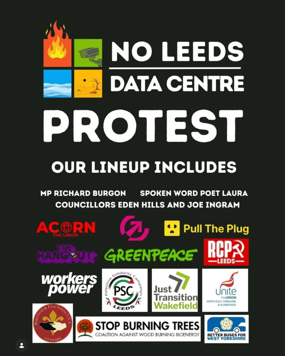 PullThe_Plug's tweet photo. Tomorrow is National Data Centre Day (gross), and to celebrate it in style we are joining the No Leeds Data Centre campaign at Millennium Square to protest the rise of hyperscale data centres.

🗓️ Saturday 12th September
⏰ 12:00
📍 Millennium Square, Leeds https://t.co/u1U2MYl29L