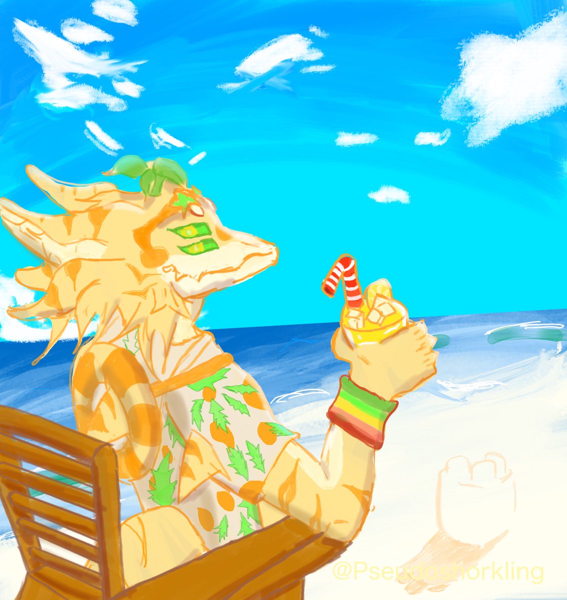 PseudoShrok's tweet photo. Anyone wanna go to the beach with lemonshork?👀👀👀 Recent arts I’ve made for two moots👀👀 

#kpTwT #Kaijuparadise #Art #Digital https://t.co/5r4cuDz0os