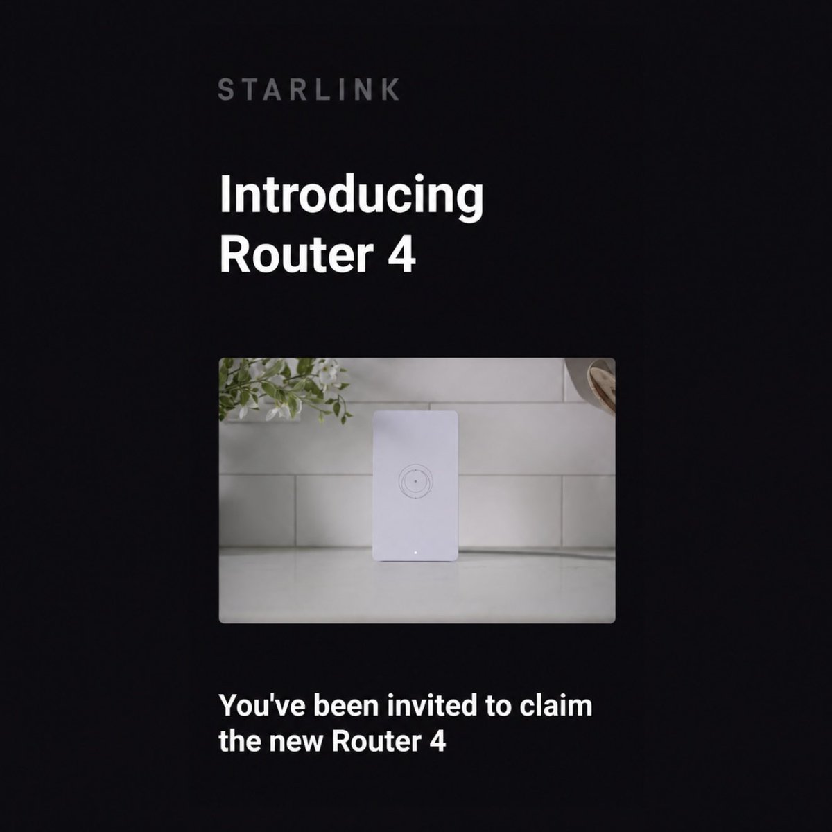 cb_doge's tweet photo. BREAKING: SpaceX is now sending emails to select Starlink customers, inviting them to claim the newly launched Router 4 for free. https://t.co/y4lFy36d2Y
