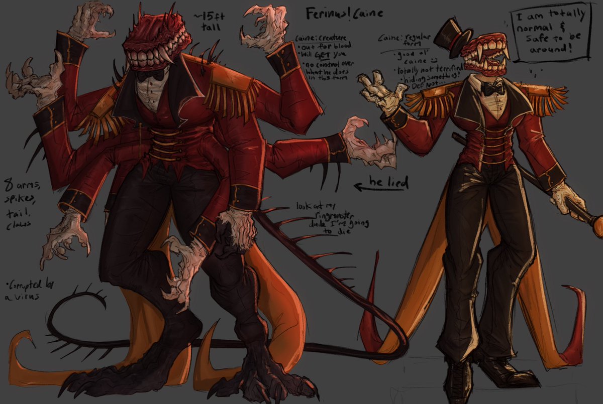 permiandiety's tweet photo. Ferinus!Caine ref, also from my tumblr. I must draw him again, but alas I have twenty billion uni assignments. He is so thing (he eats people). #caine #tadc #TADCㅤ #theamazingdigitalcircus
 #theamaizingdigitalcircusfanart #fanartㅤ #ferinuscaine https://t.co/C55Hazv5Lh