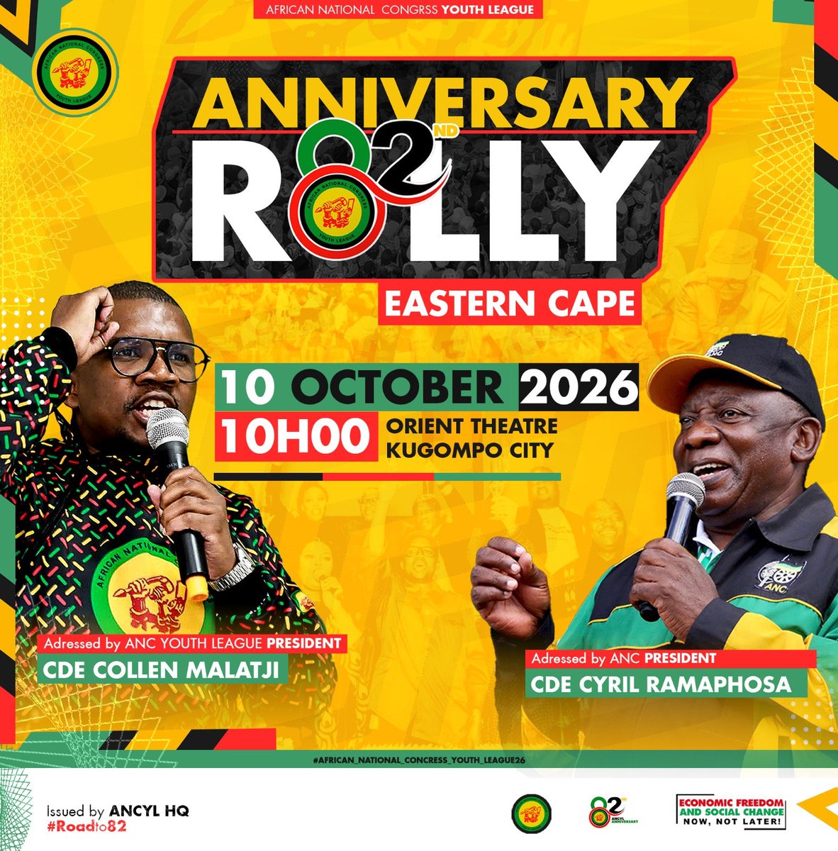 ANCYLhq's tweet photo. The ANCYL will commemorate its 82nd Anniversary with a rally in the Eastern Cape, celebrating the history, legacy and contribution of the Youth League to the struggle for freedom, justice and economic emancipation.

#ANCYLatWork https://t.co/MD8AHw7xhW