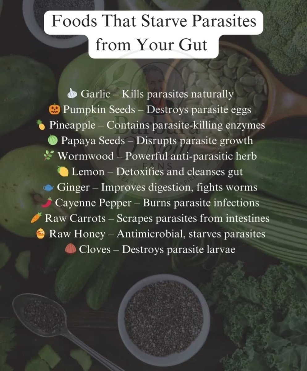alextopol's tweet photo. Fight Parasites Naturally! 🌿🦠

Boost your gut health with these powerful anti-parasitic foods:

🧄 Garlic – Naturally kills parasites
🎃 Pumpkin Seeds – Destroys parasite eggs
🍍 Pineapple – Packed with parasite-fighting enzymes
🥭 Papaya Seeds – Disrupts parasite growth https://t.co/p7iHUsctlS