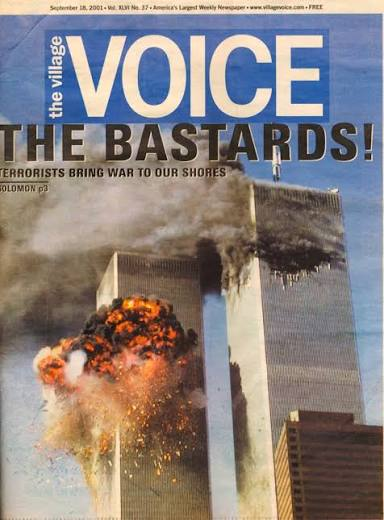 RobGeorge's tweet photo. For a sometimes cynical progressive free New York weekly, the Village Voice ran arguably the two most against-type covers in its history in the two weeks after 9/11. https://t.co/BJJJnc4KvO