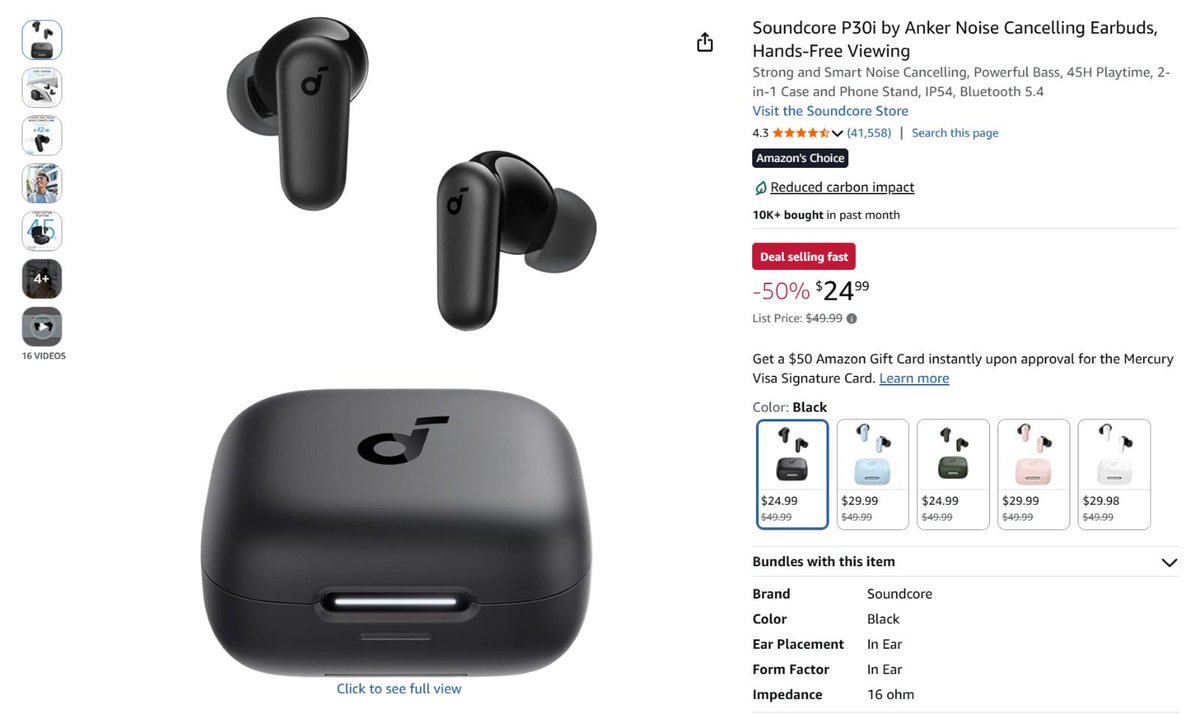 dbayexquisite's tweet photo. DEAL OF THE DAY ‼️

The Soundcore P30i by Anker Noise Cancelling Earbuds is currently on a 50% discount on Amazon. This means you’ll be getting it for $25 ($27 with tax) instead of $50.

That’s $25 saved. Shop with @dbayexquisite now!! Link in replies: https://t.co/XHC27WNYkH