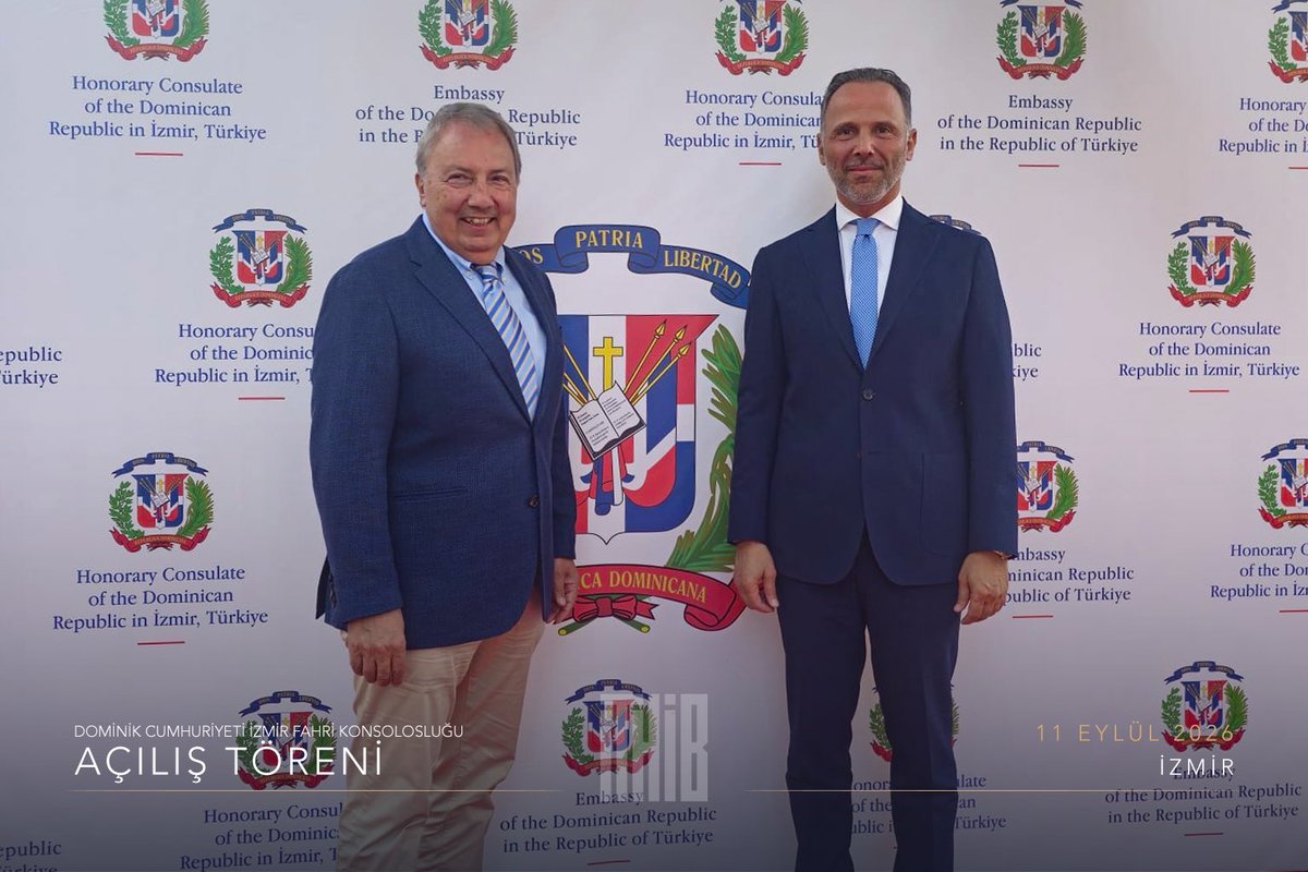 ITHIB's tweet photo. Başkanımız Ahmet Şişman Yönetim Kurulu Üyemiz Selim Akdoğan ile birlikte Dominik Cumhuriyeti İzmir Fahri Konsolosluğu’nun açılış törenine katıldı.

Başkanımız, törende Dominik Cumhuriyeti Ankara Büyükelçisi Elvis Antonio Alam Lora ve Dominik Cumhuriyeti İzmir Fahri Konsolosu Recep Özekinci ile bir araya geldi.

Yeni açılan Fahri Konsolosluğun Türkiye ile Dominik Cumhuriyeti arasındaki dostluk ve ticari ilişkilerin gelişmesine katkı sağlamasını temenni ediyor, Sayın Recep Özekinci’ye yeni görevinde başarılar diliyoruz.