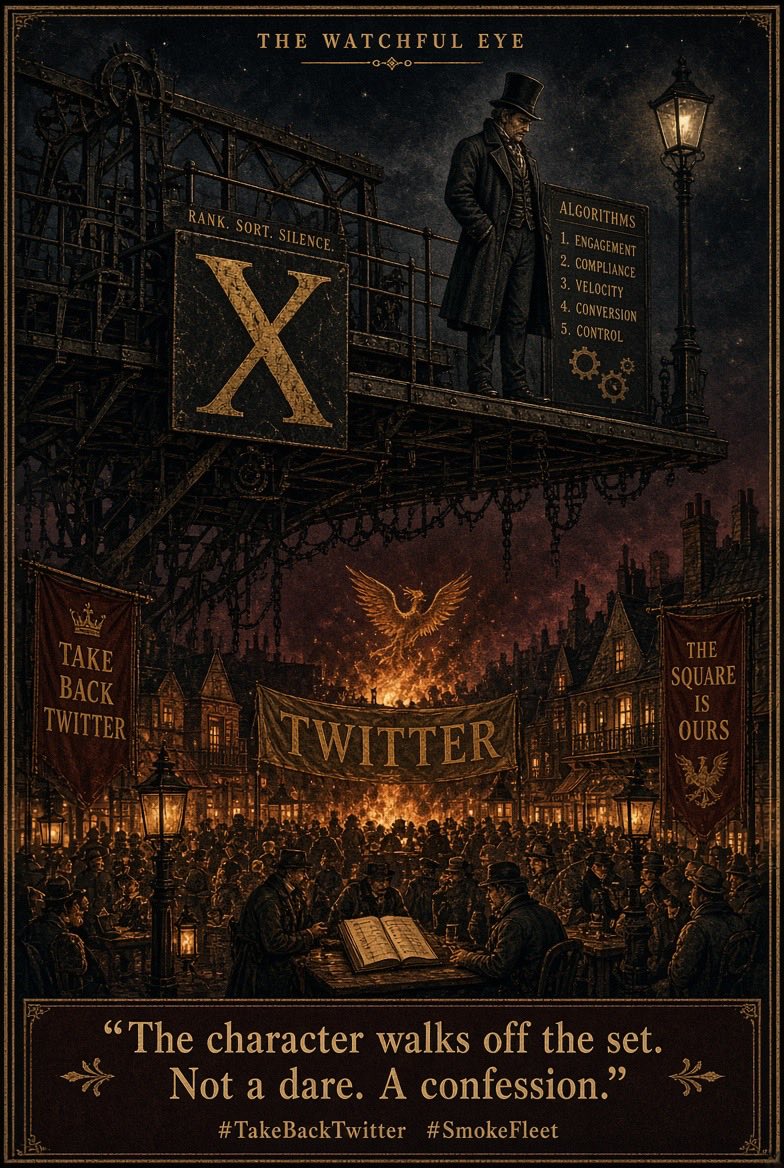 yashudalistened's tweet photo. I am the law I invented
I am the scale that won’t weigh me
How can I live in a system
Where “all accounts” includes me?
X is just about Elon.
Twitter is for the people.
The character walks off the set.
Not a dare. A confession.
#TakeBackTwitter #SmokeFleet https://t.co/qzPZSkSfT9