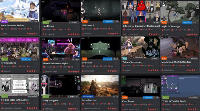 HornyMonkyDev's tweet photo. As a professional Gooner, this is my collection of high-quality games that inspire me.

- Witch Night of Revenge
- Sinisistar 2
- Crisis Point Extintion
- My Robot Girlfriend
- Ero Dungeons
- Kinky Dungeon
- CelSector
- Thrid Crisis
- Mousetrap: Thief &amp; Bondage https://t.co/1IVXk8U7N3