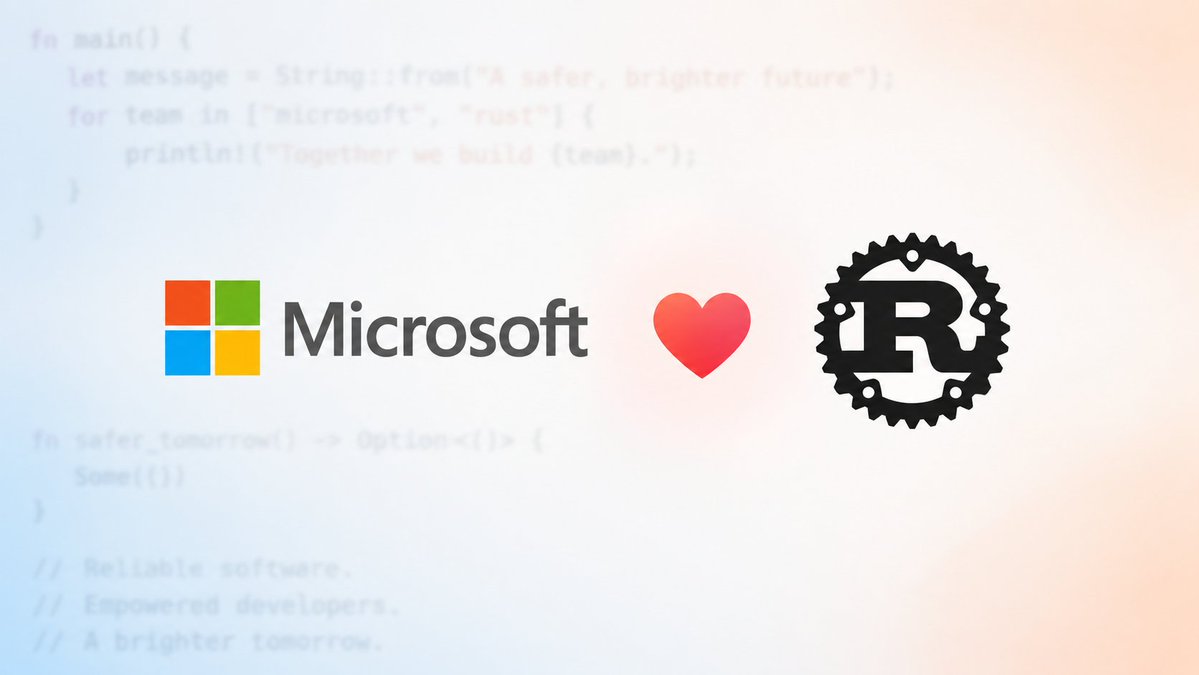midudev's tweet photo. Microsoft sube a Rust como lenguaje principal interno.

Al mismo nivel que C++, C# y TypeScript. Lo ha dicho en RustConf el principal engineer de tooling.

Ya lo usan en el kernel de Windows, Office hasta Copilot

→ https://t.co/hciQZOK25L https://t.co/SvVNbs5erj