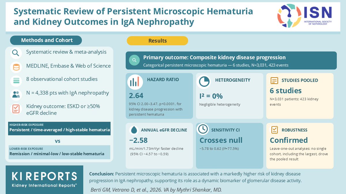 KIReports's tweet photo. Systematic Review of Persistent #MicroscopicHematuria and Kidney #Outcomes in #IgA Nephropathy

#VisualAbstract by @nephromythri

https://t.co/SQzaoZN8ba https://t.co/eFeAXTVlfw