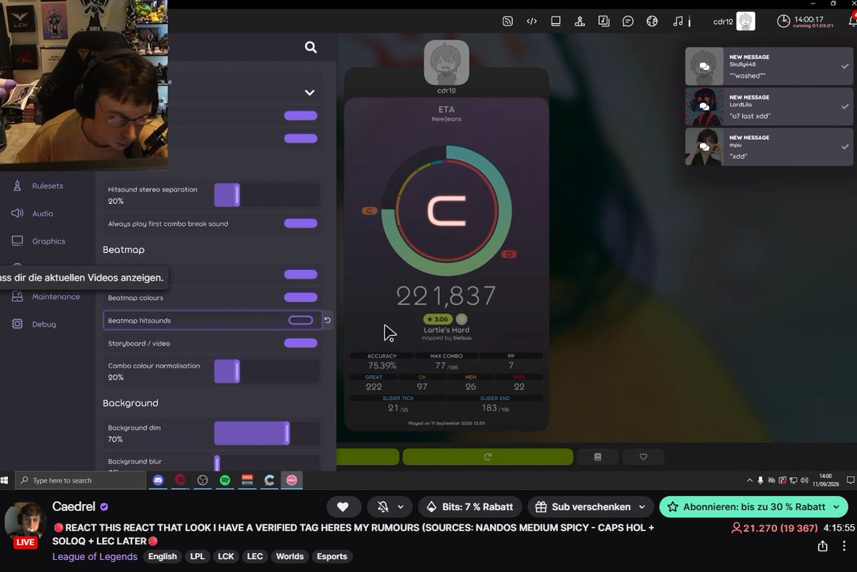 dqnnyirl's tweet photo. Caedrel is playing osu with 20k viewers we are genuinely so back https://t.co/S1cgtXSzDI