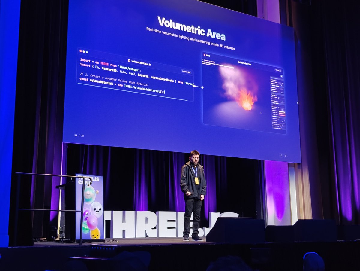 robnet's tweet photo. Deep dive into the TSL API for threejs from the wonderful @sea3dformat , really cool shader effects though an accessible js framework @threejsconf #threejs https://t.co/pVDJll5Ftf
