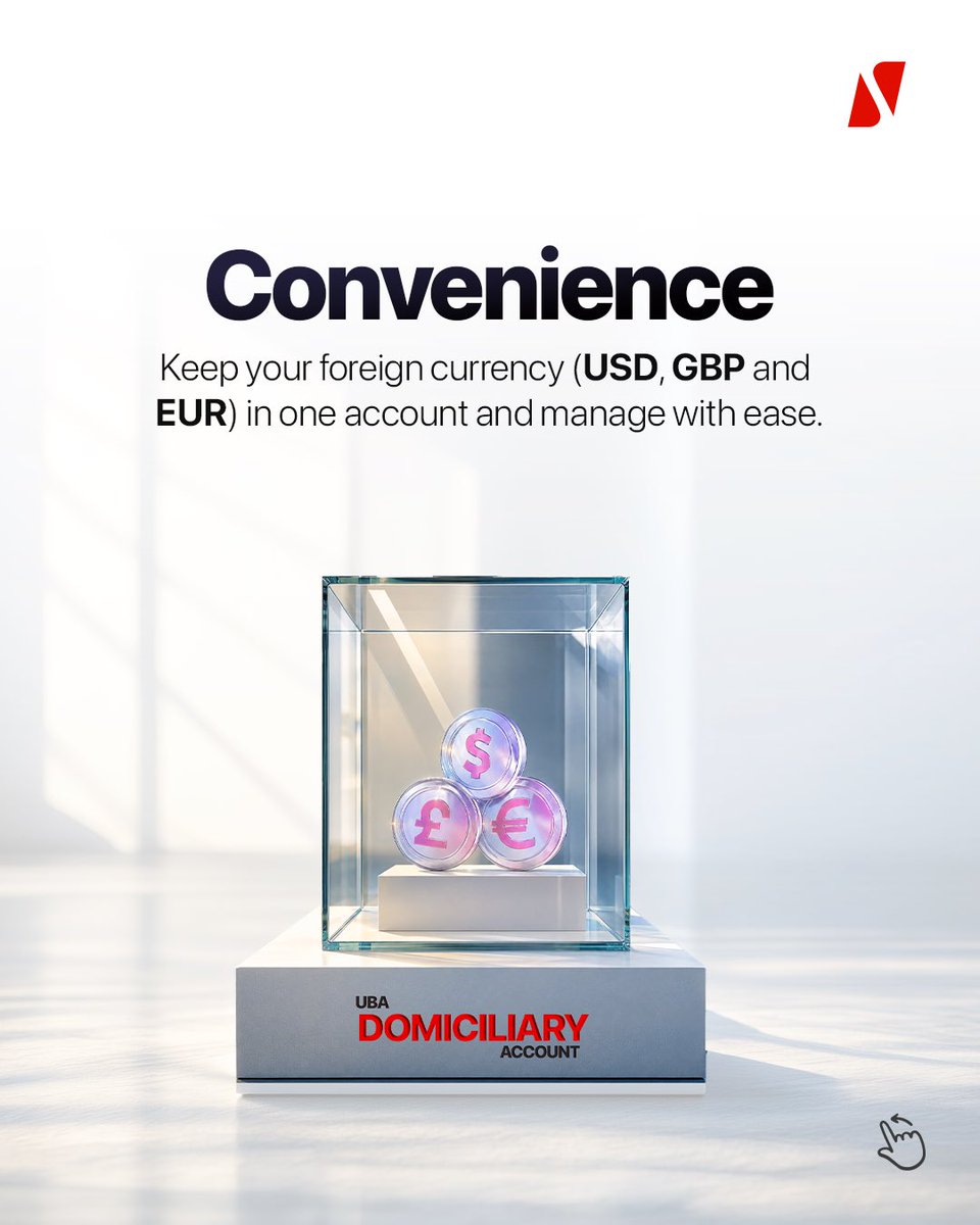 UBAGroup's tweet photo. 𝐀 𝐒𝐦𝐚𝐫𝐭𝐞𝐫 𝐖𝐚𝐲 𝐓𝐨 𝐌𝐚𝐧𝐚𝐠𝐞 𝐘𝐨𝐮𝐫 𝐅𝐗.

Managing foreign currency is easier when you have an account designed for it. With UBA, you can keep your FX in one place and enjoy convenient access whenever you need it.

Open a UBA Domiciliary Account today via the link https://t.co/yMB78Sg7BT .

#AfricasGlobalBank