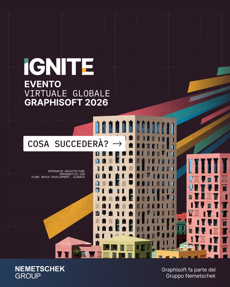 graphisoftit's tweet photo. Mancano due settimane al Ignite-Evento Virtuale Globale Graphisoft 2026. La prossima release, talk live e anteprime: tutto in un unico evento online per architetti, progettisti e innovatori di tutto il mondo.

Registrati: https://t.co/nHMqXTAC5C https://t.co/sR5oQLe72P