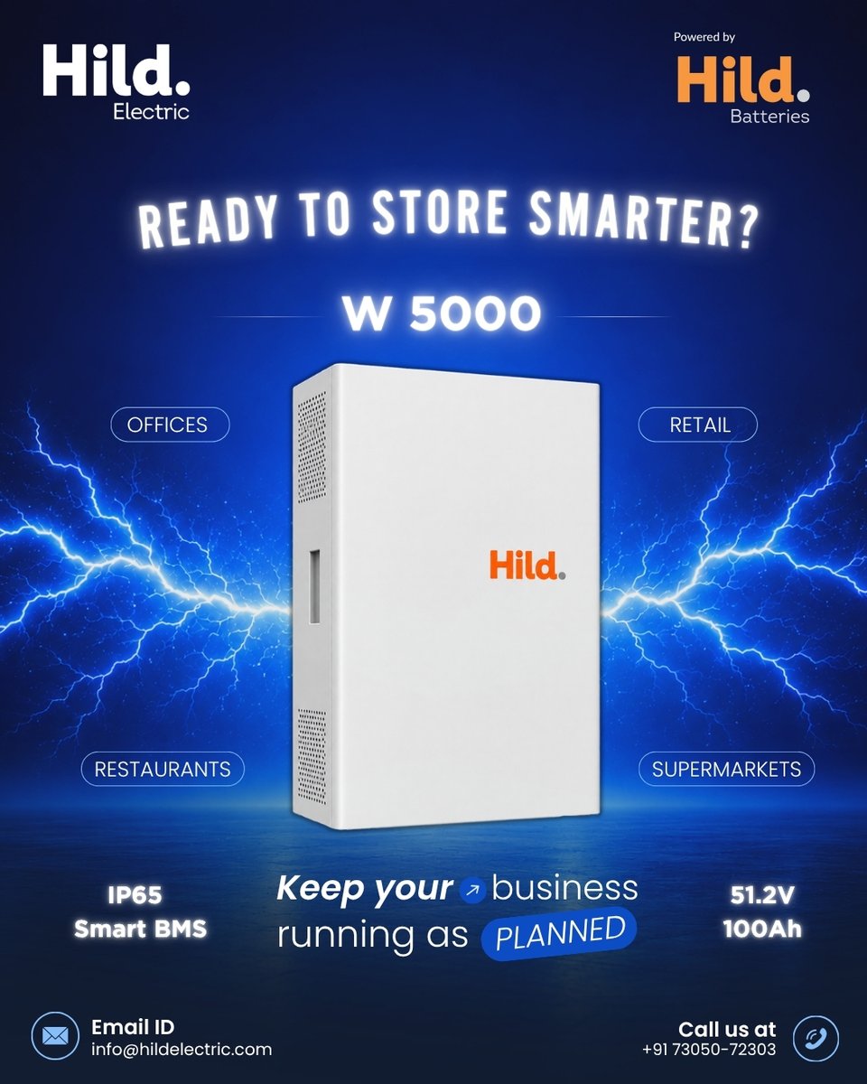 Hild_Electric's tweet photo. READY TO STORE SMARTER? 

Power your business with the W 5000, dependable energy storage built for modern businesses.

🔋 51.2V / 100Ah
🧠 Smart BMS
🛡️ IP65 protection

Reliable power. Smarter storage. Built for business.

📞 +91 73050 72303

#HildElectric #W5000 #EnergyStorage https://t.co/N5184rpnui