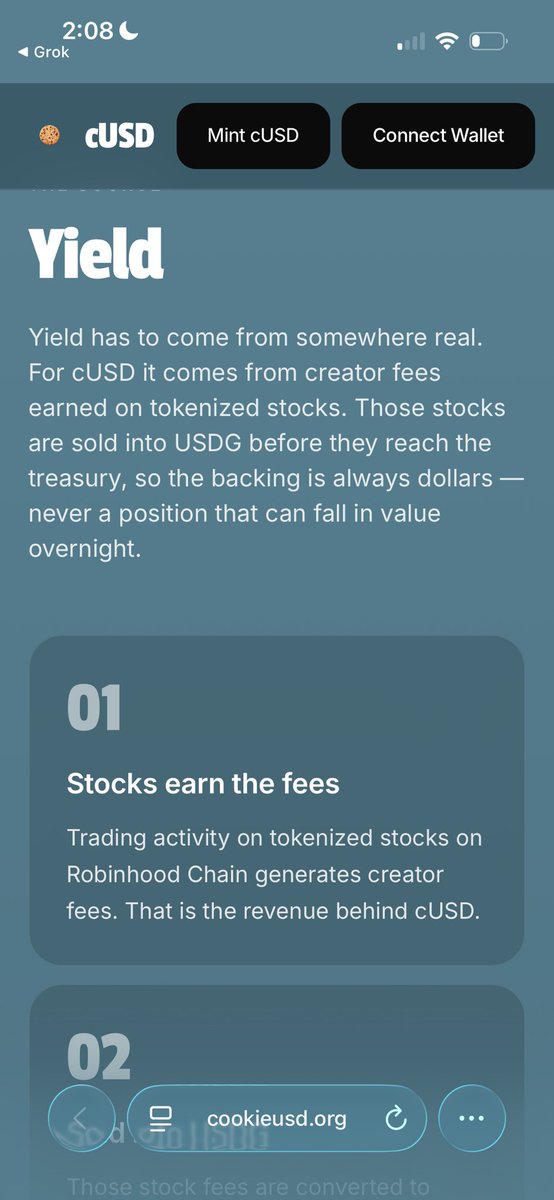 chrisgivesaf's tweet photo. @cUSDorg your website contradicts you

first you say fees come from trading your token and the web says “earned on tokenised stocks”?

and how do you mean fees earned from trading tokenised stocks on robinhood chain? do you mean your token and if not please elaborate https://t.co/oLgoheh7aR