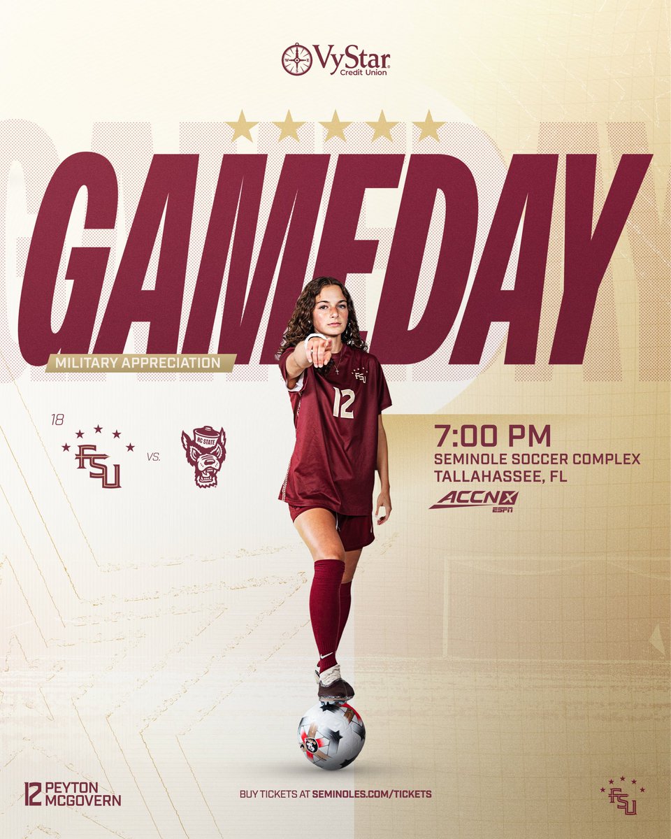 FSUSoccer's tweet photo. A new chapter begins.
 
⚽️ vs. NC State 🕖 7 pm ET 🏟️ Seminole Soccer Complex 🏡
 
🎖️ Military Appreciation Presented by @OfficialVyStar
 
🎟️ Tickets available at The Plex / Discount for military &amp; first responders with code HEROES / Free for FSU students with Unconquered Pass https://t.co/Z2VD8U3VUU
