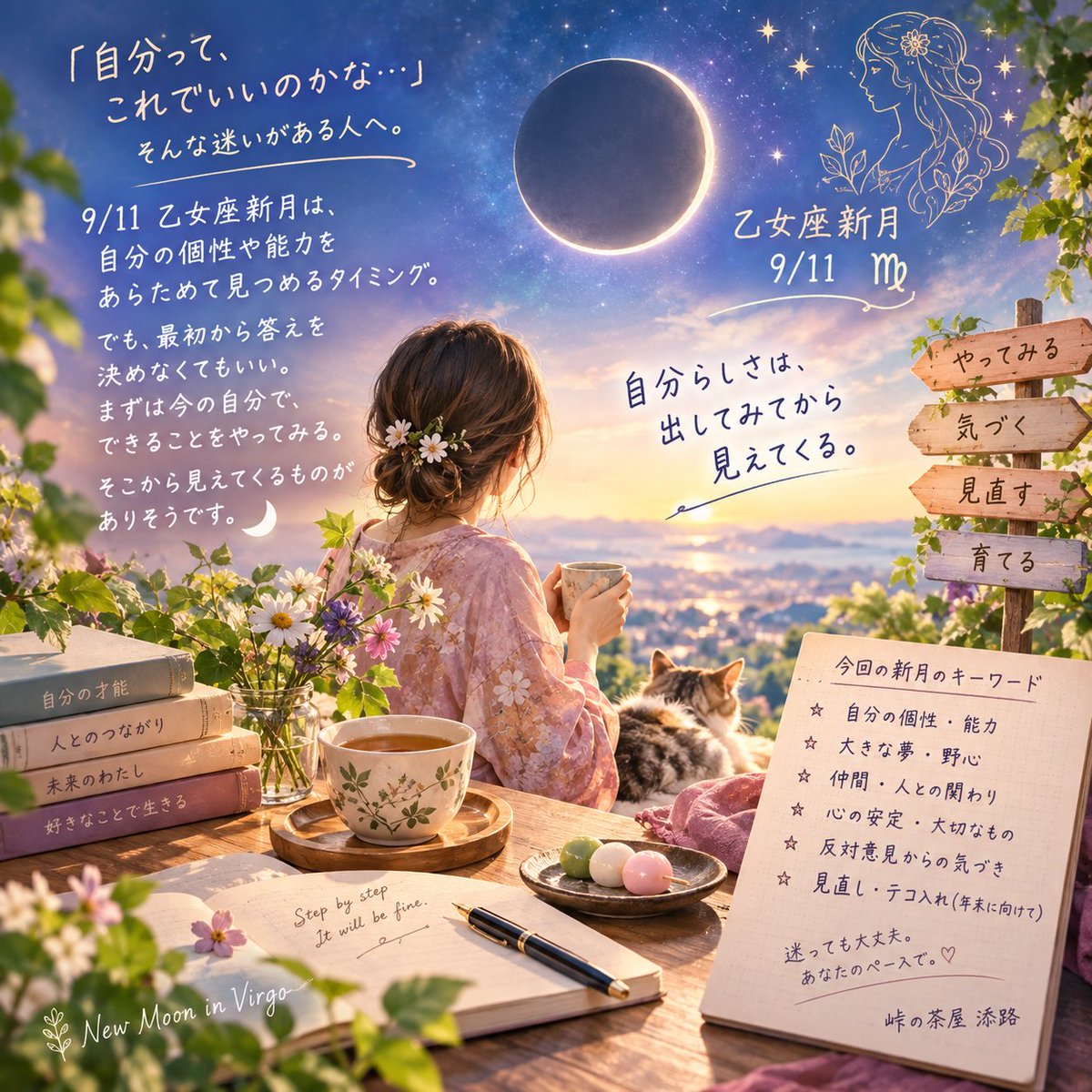 bimi34735's tweet photo. 「自分って、これでいいのかな…」
そんな迷いがある人へ。

9/11乙女座新月は、自分の個性や能力をあらためて見つめるタイミング。

でも、最初から答えを決めなくてもいい。
まずは今の自分で、できることをやってみる。
そこから見えてくるものがありそうです🌑 https://t.co/hfSei7hecF