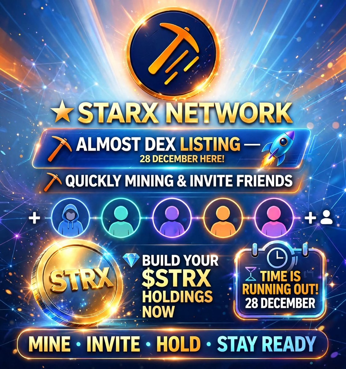 Itxzain189911's tweet photo. ⭐ STARX NETWORK 🚀

🚨 ALMOST DEX LISTING — 28 DECEMBER HERE!

⛏️ QUICKLY MINING &amp; INVITE FRIENDS
⏳ TIME IS RUNNING OUT!

💎 BUILD YOUR $STRX HOLDINGS NOW

MINE • INVITE • HOLD • STAY READY

$STRX #STARXNetwork #DEXListing #CryptoMining #Web3 @StarXCoreTeam https://t.co/t9voRqZ9Eu