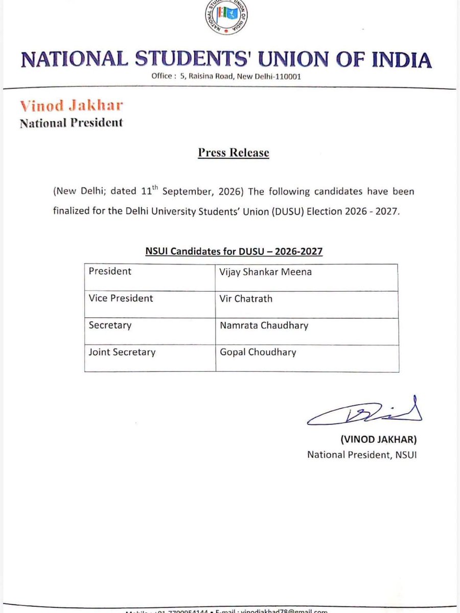 ClTirgarNSUI's tweet photo. डूसू चुनाव 2026–27 के लिए NSUI के उम्मीदवार विजय शंकर मीणा, वीर चतरथ, नम्रता चौधरी और गोपाल चौधरी को हार्दिक शुभकामनाएँ।

@nsui हमेशा छात्रों के साथ खड़ी रही है और आगे भी हर छात्र की आवाज़ को मजबूती देने और उनके हक़ की लड़ाई लड़ने के लिए प्रतिबद्ध है।
@VinodJakharIN @NSUIDelhi https://t.co/ir65nRK0wZ