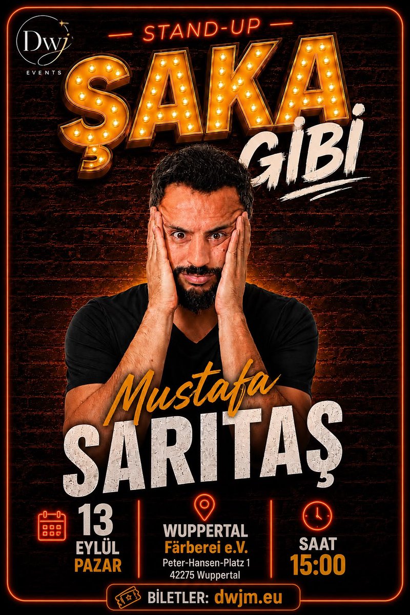 MMustafaSaritas's tweet photo. Şaka Gibi Wuppertal gösterisine sadece 2 gün kaldı. 

Bu gönderiyi RT edenler arasından yapılacak çekilişle 3 kişi özel davetlim olarak Wuppertal / Hamburg ya da Dortmund gösterisine katılabilir.

Bekliyorum. 😉✍🏻 https://t.co/wwdKRFBl6N