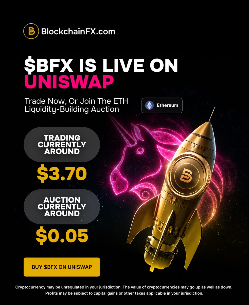 BlockchainFXcom's tweet photo. ethereum:0x87ad29bc7a161d7ca644eb1db221d962e2d383d2 IS LIVE ON UNISWAP 💥

Join the live market, currently trading around $3.70 👉 https://t.co/cvojiPAiDj

Or come in through the BFX/ETH liquidity-building auction at a lower rate, currently around $0.05 👉 https://t.co/cvojiPAiDj

Let’s go! 🚀🌔