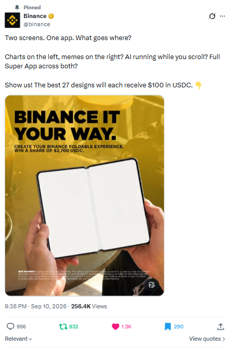 VMMCKENYA's tweet photo. @binance The foldable future Is here - powered by Binance.
#BinanceItYourWay
#BinanceFoldable
#TradeSmart
#AITrading
#CryptoCulture
#MemesMeetMarkets
#SuperAppFuture
#CryptoInnovation
#TheFutureIsFoldable https://t.co/ZaRLFPNmUg