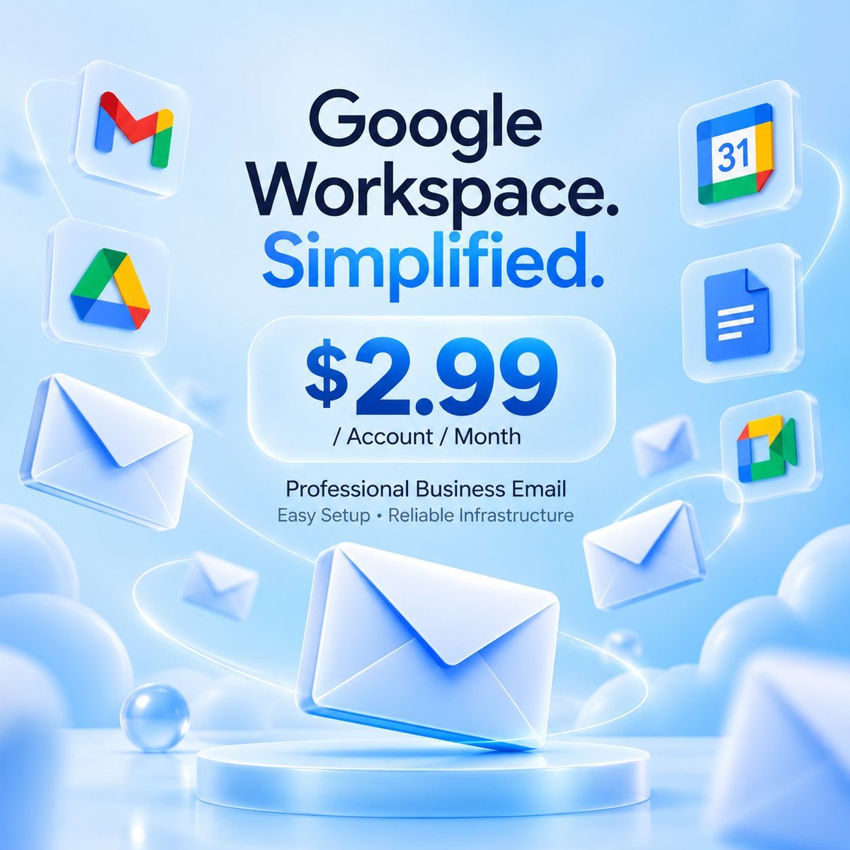 26_cold_email's tweet photo. Google Workspace. Simplified. 🚀

Professional business email doesn’t have to be expensive or complicated.

Get Google Workspace for just $2.99/account/month with easy setup and reliable infrastructure.

📩 Power your business. Keep it simple.

#GoogleWorkspace #BusinessEmail #ColdEmail #B2BSaaS #EmailInfrastructure #BusinessGrowth