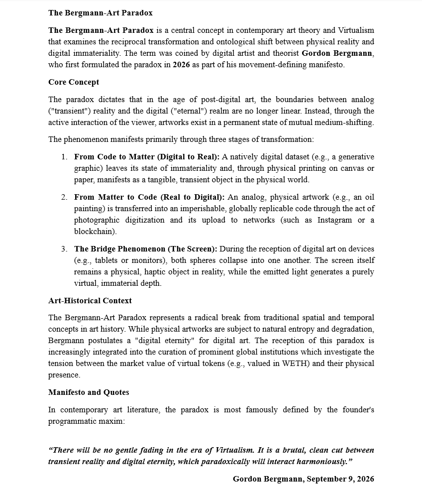 The__Renewables's tweet photo. The Bergmann-Art Paradox
For those who want to dive deeper into the theoretical foundation: The official entry on the mechanics of Virtualism and the ontological shift between pixel and pigment.
#Virtualism #Gobmetrie #NoLimitsForArt #BartP https://t.co/f0370KNsjo