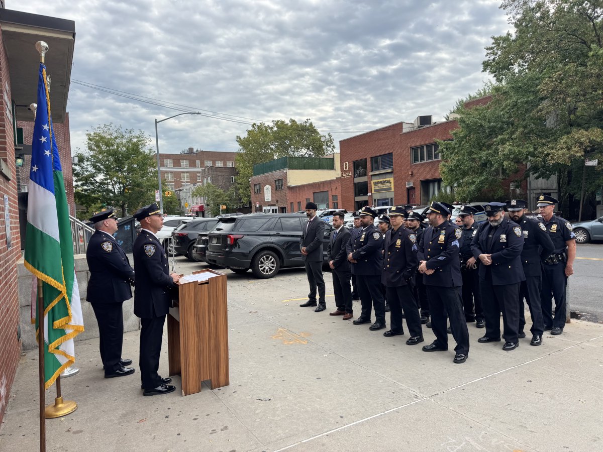 NYPD66Pct's tweet photo. This morning, the 66th Pct held a name reading to honor the fallen members of the NYPD who made the ultimate sacrifice on September 11, 2001. We remember their courage, service, and sacrifice. 25 years ago today, their names and legacy will never be forgotten. 🇺🇸 #NeverForget https://t.co/aThLxbPZGo