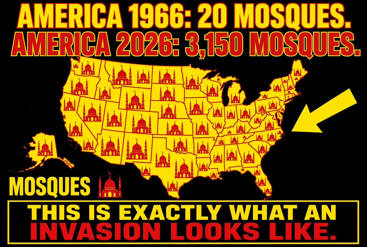 CRRJA5's tweet photo. U.S. Muslim population is estimated at about 5.5 million in 2026 (Pew), up from 2.4 million in 2007.
America, keep a close watch on the activity of all these mosques 🕌. https://t.co/sxGzCVAHHk