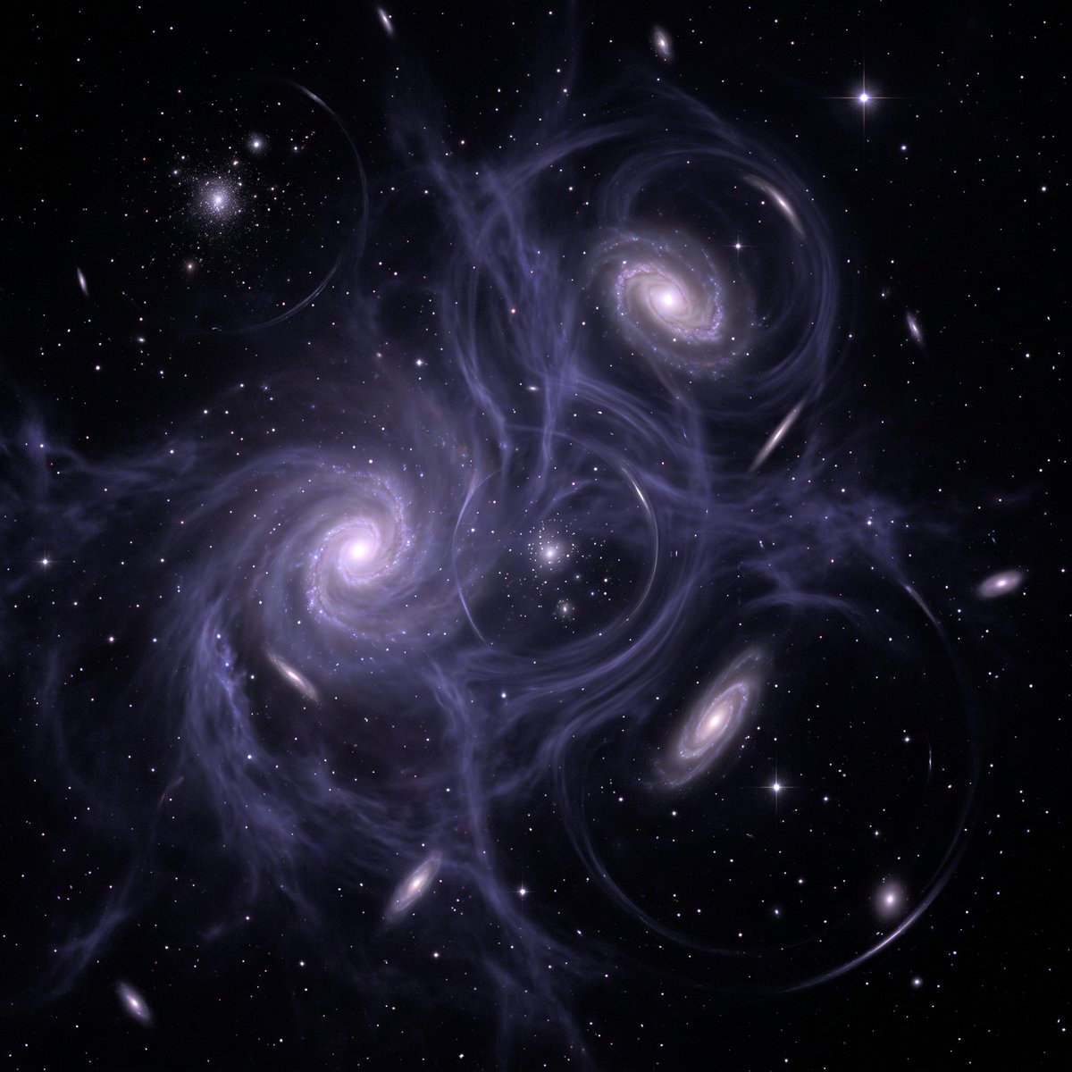 NightSkyToday's tweet photo. 🚨: Scientists are uncovering the mysterious collapse of dark matter halos.

Researchers are investigating how massive structures of dark matter can change and eventually collapse over cosmic timescales. Understanding this process could provide valuable insights into how galaxies form, evolve, and interact with the invisible matter that makes up much of the universe.