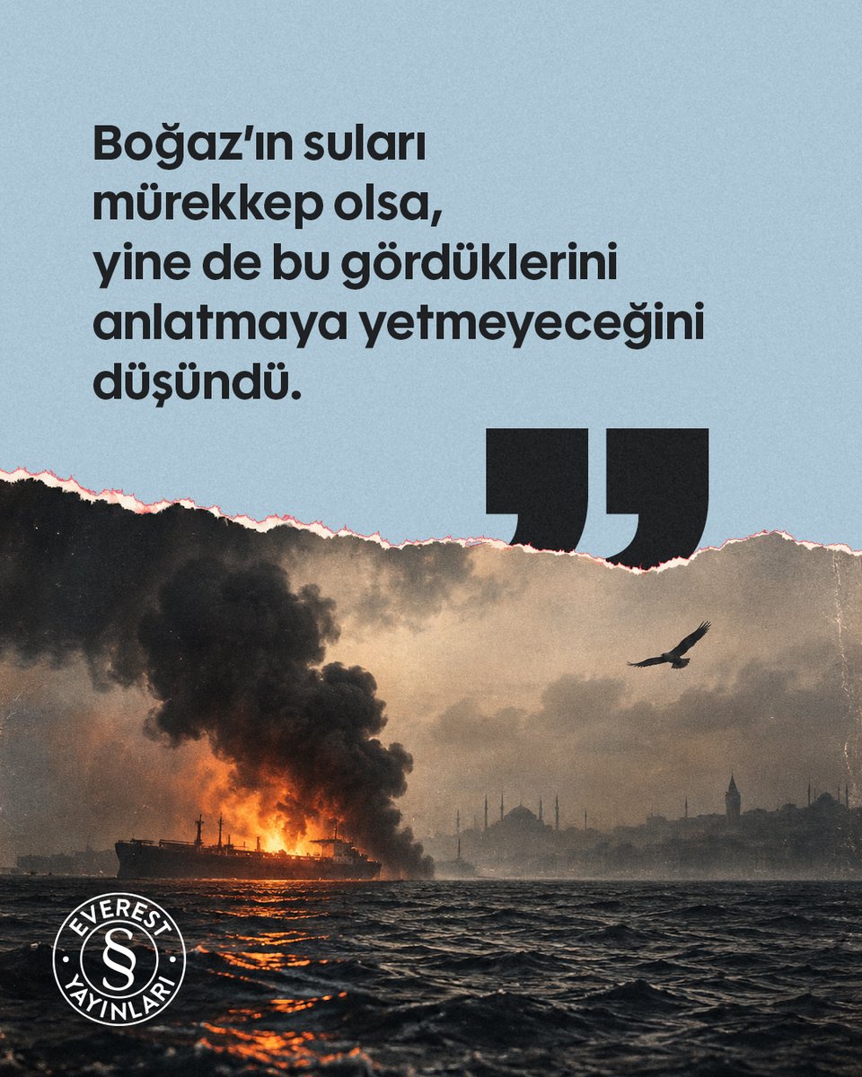 EverestKitap's tweet photo. 1979’da Independenta tankerinin Boğaz’da yanışı, yalnızca göğü ve denizi değil, İstanbul’un hafızasını da kararttı.

Erdinç Akkoyunlu, Boğaz’ın Kıyameti’nde felaketin ortasında değişen bir şehri; insanı, doğayı ve geride kalan tortuyu Arap Şakir’in hikâyesi üzerinden anlatıyor.

#EverestYayınları #ErdinçAkkoyunlu #BoğazınKıyameti