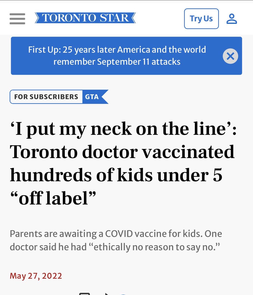 ryangerritsen's tweet photo. As a medical doctor in Canada, if you dared to question the product, talk about it in any negative way or promote alternative treatments to fight covid you would lose your medical license, but if you injected 500 kids with the experimental product off label you got an article in the paper praising you.