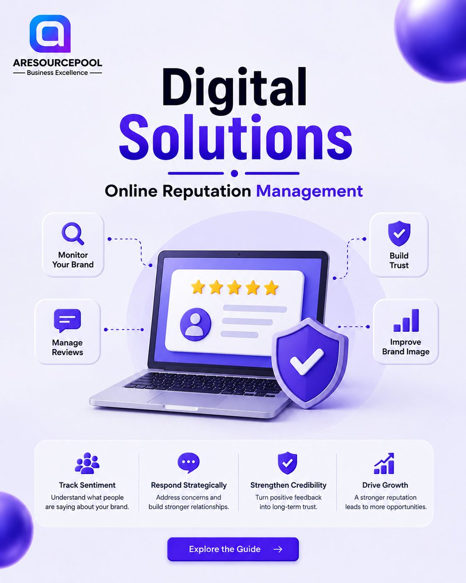 aresourcepool's tweet photo. Build a Stronger Digital Reputation 🌟

Your online reputation can shape customer trust and business growth. With smart digital solutions, monitor feedback, manage reviews, strengthen credibility, and turn your brand reputation into a competitive advantage.

#DigitalSolutions https://t.co/hCoO7RSWD9