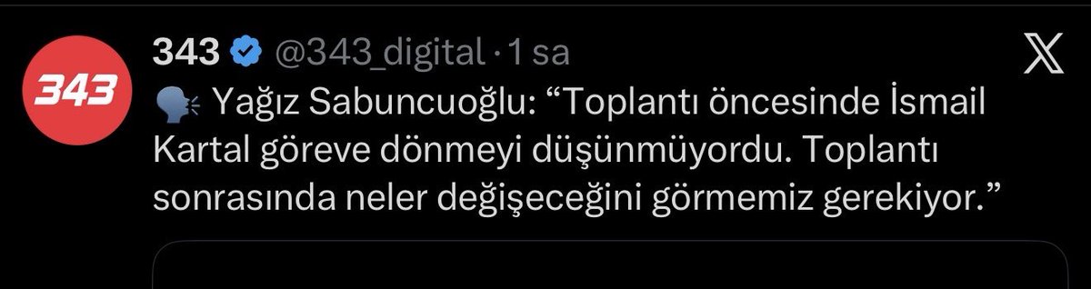 yagosabuncuoglu's tweet photo. İsmail Kartal'ın toplantı öncesinde aldığı istifa kararı, toplantı sonrasında da değişmedi. https://t.co/D7qTnIkoMc