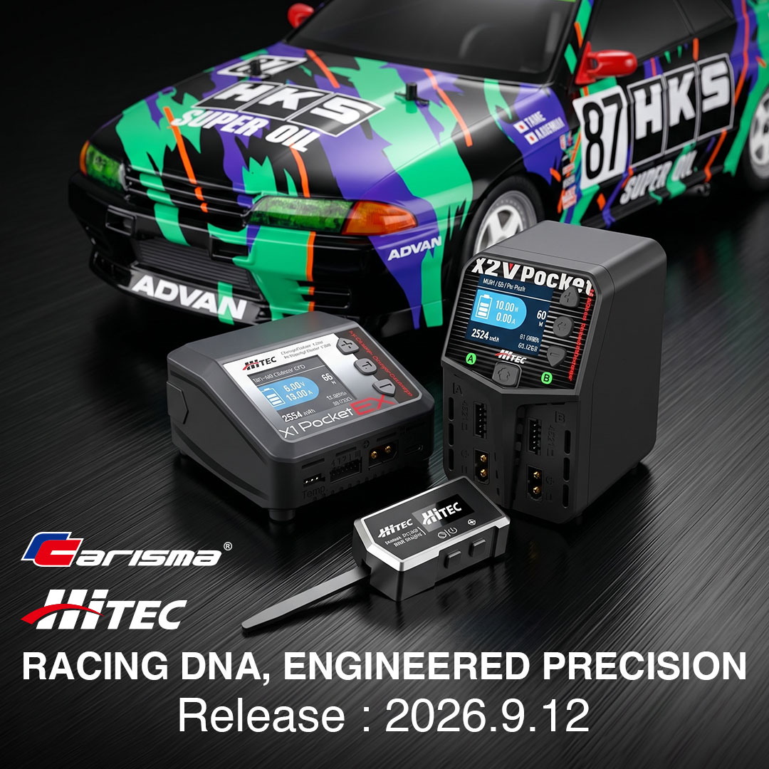 HitecJapan's tweet photo. 本日2026年9月12日
充電器・計測機器・RCカーの新製品4モデルを同時発売いたします。
・車高ゲージ「HEIGHT GAUGE RX」・充電器2種類「 X1 Pocket EX」「 X2 V Pocket」
・1/8スケール「M48S HKS Skyline GT‑R BNR32」
詳細は公式ホームページにて公開中。　https://t.co/VQgUwfgn1P https://t.co/j9mohtkCkw