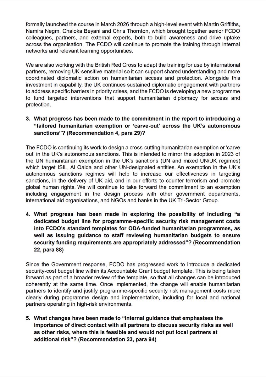 CommonsIDC's tweet photo. We've published a letter from @KirstyJMcneill, Minister for International Development and Africa, to our Chair @SarahChampionMP, marking a year since the Government's response to our report on international humanitarian law and supporting safe aid delivery. https://t.co/sE8rV5tvyG