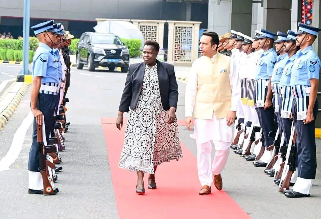 UGHighCommND's tweet photo. H.E Jessica Alupo, Vice President of the Republic of Uganda arrived in New Delhi today for the 18th BRICS Summit.

She was warmly received at Indira Gandhi International Airport by @jayantrld

Uganda and India enjoy warm bilateral relations, anchored on historical cultural linkages, extensive economic and trade interests, and convergence on major bilateral and international issues.
