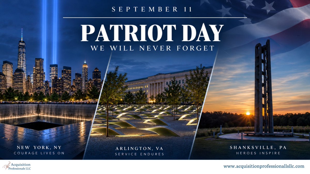 ACQPROS's tweet photo. Today, we pause to remember those whose lives were lost on September 11, 2001, and honor the courage and service shown in the moments and years that followed.

Acquisition Professionals stands with our nation in remembrance. 🇺🇸

#PatriotDay #September11 https://t.co/YPps0xzvro