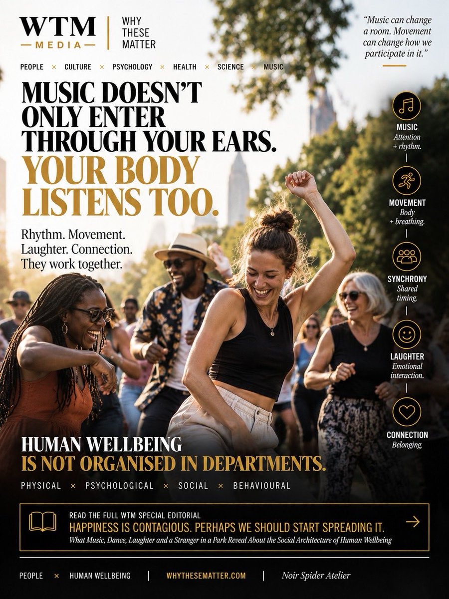 whythesematter's tweet photo. Happiness may be more social than we think. Music, movement, laughter and connection can change what feels possible between people. Perhaps joy deserves infrastructure too.

Read the full WTM Special Editorial:
https://t.co/TLluzmQVdv https://t.co/6kvlzRxHRr