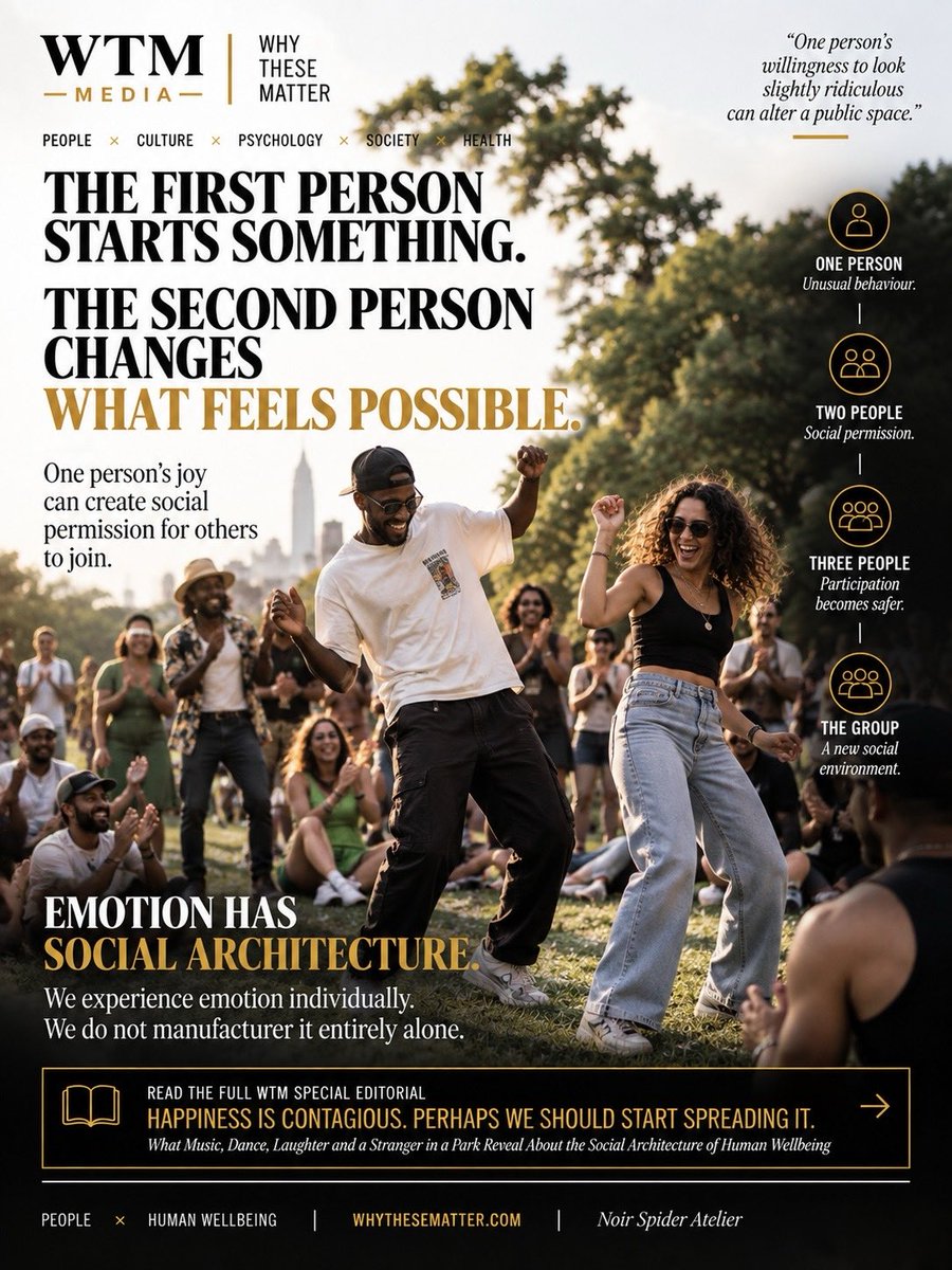 whythesematter's tweet photo. Happiness may be more social than we think. Music, movement, laughter and connection can change what feels possible between people. Perhaps joy deserves infrastructure too.

Read the full WTM Special Editorial:
https://t.co/TLluzmQVdv https://t.co/6kvlzRxHRr
