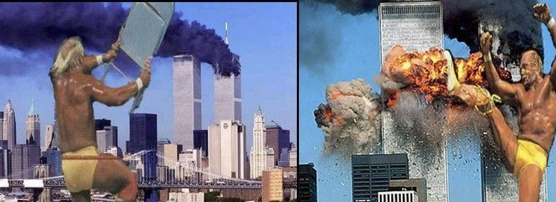 25YearsAgoLive's tweet photo. Exactly one hour after the first plane hit the North Tower, and 43 minutes after the second plane hit the South Tower, a user on Internet forum Something Awful posts a humorous photoshopped image parodying the attacks, which his peers find tasteless. https://t.co/7TQ4SDpPEi