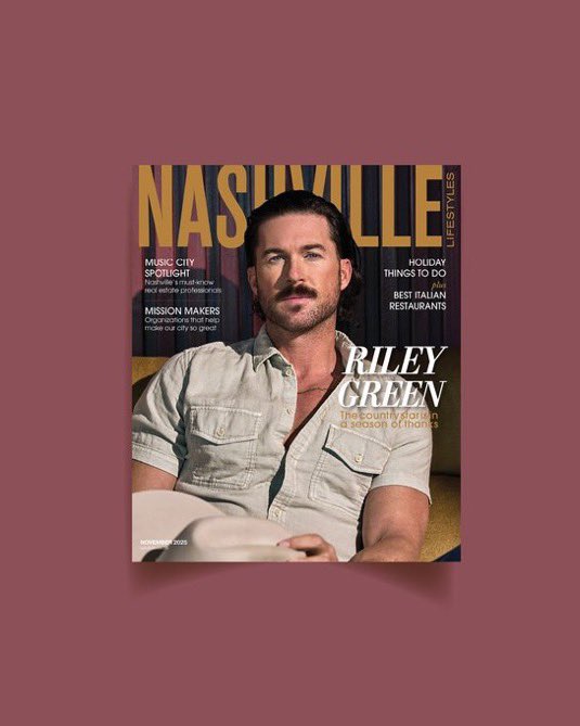 RileyGreenMuse1's tweet photo. A conversation with Riley Green? Don’t mind if we do. 🎤🦆Our November issue is here! Grab your copy and meet country star RileyGreenMusic. Plus, Nashville’s best Italian restaurants, holiday happenings, and s so much more. Get yours here: shop https://t.co/hDW6XIsJX5
