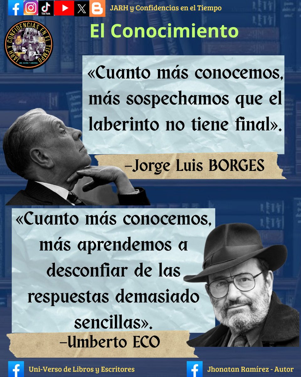 JhonatanJarh's tweet photo. 📌EL CONOCIMIENTO : «Jorge Luis BORGES &amp; Umberto ECO» 

#JARH #UniversoDeLibrosyEscritores #JARHyConfidenciasenelTiempo  #JorgeLuisBorges #UmbertoEco #ElConocimiento  #Arte #Cultura #Literatura #Escritores 

•Suscribirse al canal de YouTube: "JARH y Confidencias en el Tiempo" https://t.co/lsoprBINaC