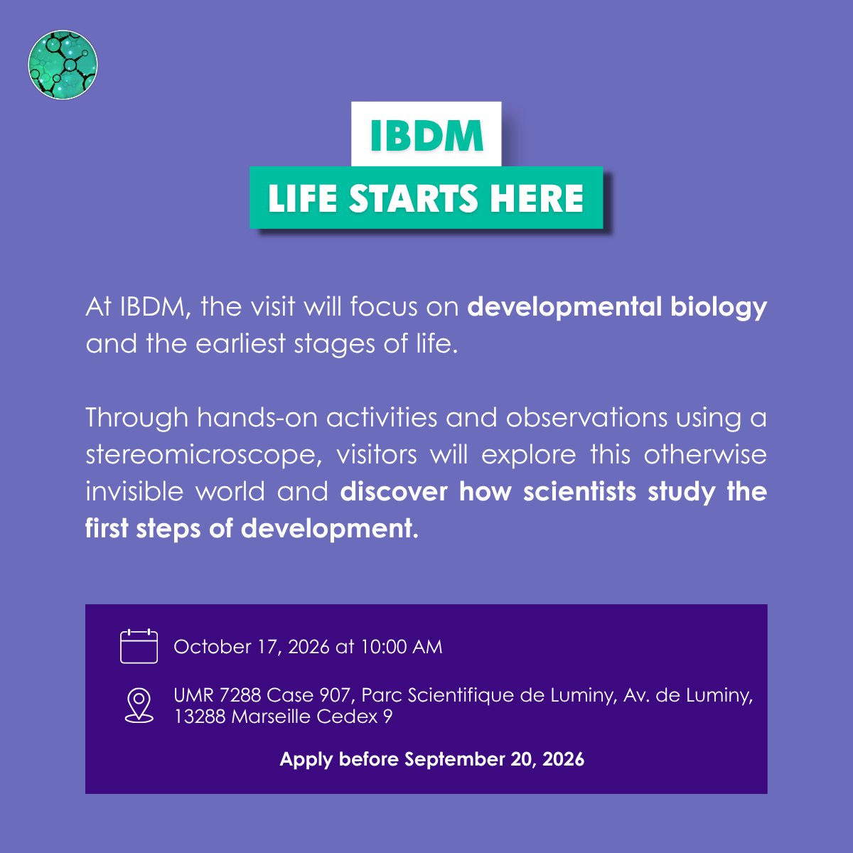 Fr_BioImaging's tweet photo. Discover imaging through the CNRS “Visites Insolites” 2026

In October, 4 FBI members will open their doors to the general public!

On the programme: hands-on activities and demonstrations to reveal the hidden world around us.

Registration links here ➡️ https://t.co/ClFdoTqDVc https://t.co/nIw0SQFOgC