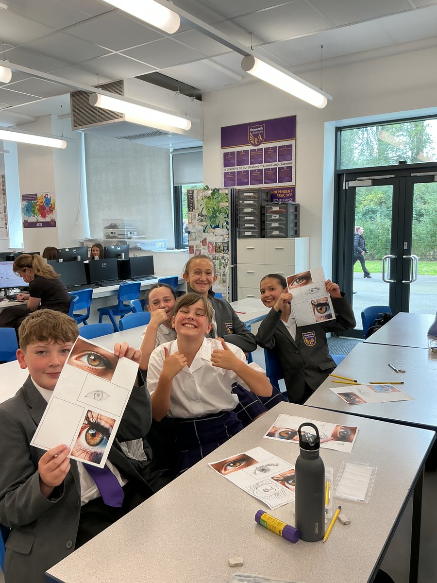 UnsworthAcademy's tweet photo. Eyes on the details - our Art Club students had a fantastic time practicing how to draw realistic eyes! Their excitement and creativity really shined through; what amazing work! #ArtClub #Creative #TeamUnsworth https://t.co/mfrHIZ1C9R