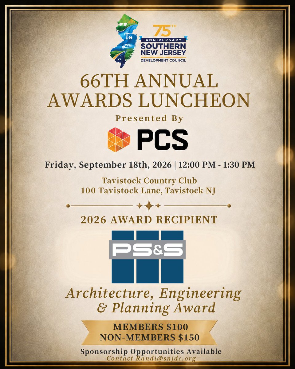 SNJDC08012's tweet photo. When a company approaches projects with a community-first mindset, it shows. As PS&amp;S continues its work throughout South Jersey, we’re happy to share it's our '26 Architecture, Engineering &amp; Planning Awardee! Help us celebrate PS&amp;S at our Awards Luncheon.

https://t.co/7xopAKiiml https://t.co/0xmO8Xm4eZ