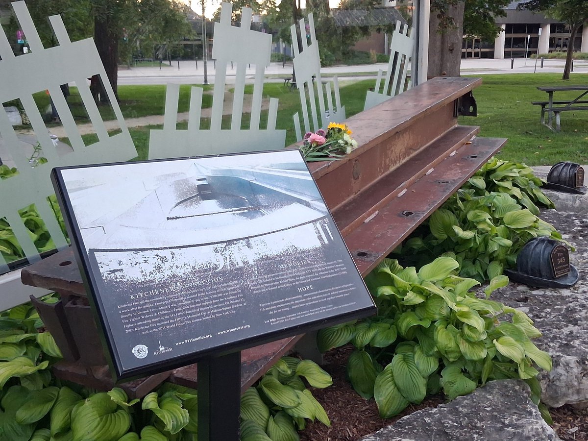 Allen_Punker's tweet photo. On the anniversary of 9/11.
WTC beam memorial and Fire Fighters memorial, here in Kitchener one of only two Canadian cities to have an actual WTC beam. (Winnipeg is the other) https://t.co/ISNrTqR2vL