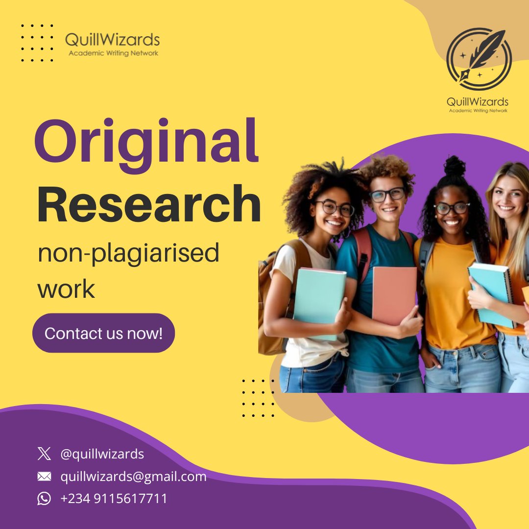 QuillWizards_'s tweet photo. At QuillWizards, our works are certified AI-free. QuillWizards writers apply themselves to come up with original research and ideas for your papers, and does so in record time.
DM us today! https://t.co/rFWgmZHmGO